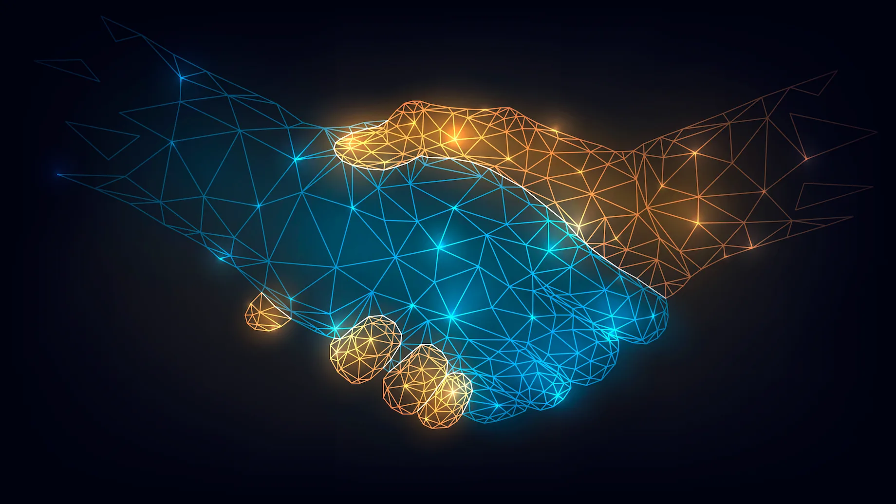 Abstract handshake illustration in glowing network style